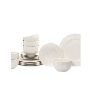 4b Godinger Dinnerware Fossette Set, Dinner Plate 10.5 in Side Plate in 7.5 Bowl