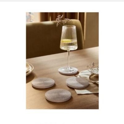 Set of 4 White Wash Bronx Etched Wooden Coasters