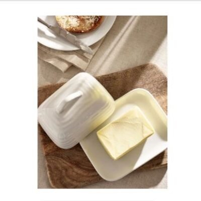White Malvern Embossed  Butter Dish