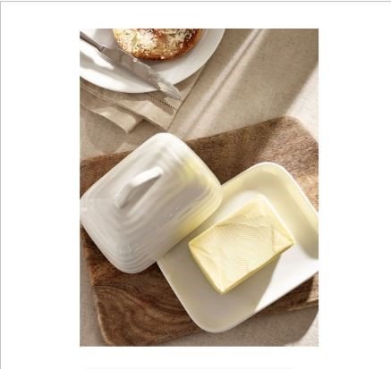White Malvern Embossed  Butter Dish
